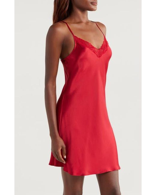 Etam Red Milky Lace Trim Silk Chemise