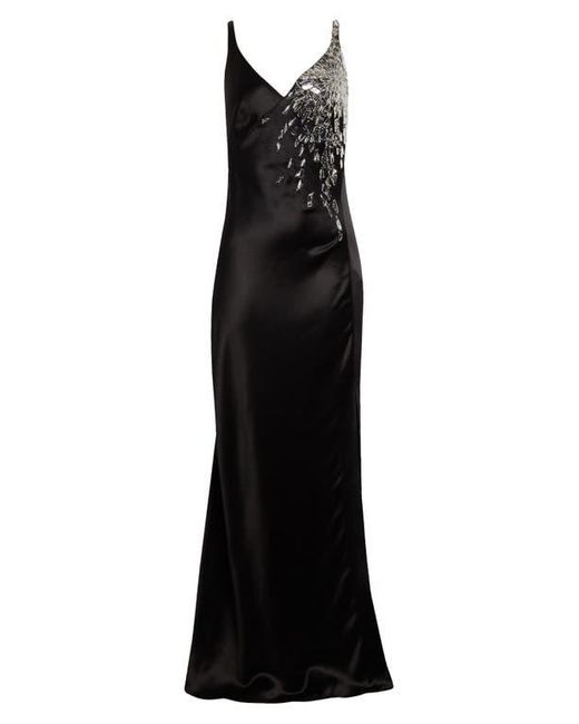 McQueen Shattered Screen Embroidered Hammered Satin Gown in