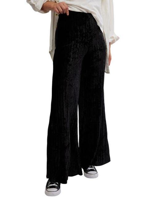 Free People Black Star Sign Ribbed Wide Leg Velvet Pants