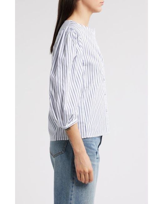 Madewell Blue Puff-Sleeve Button-Up Top