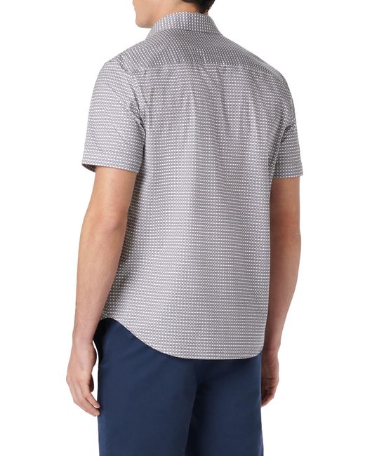 Bugatchi Gray Miles Ooohcotton Geo Print Short Sleeve Button-up Shirt for men