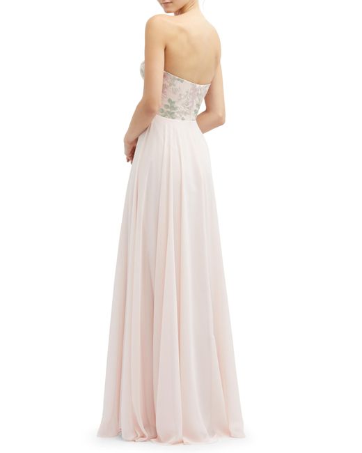 Dessy Collection White Floral Embroidered Strapless Corset Gown