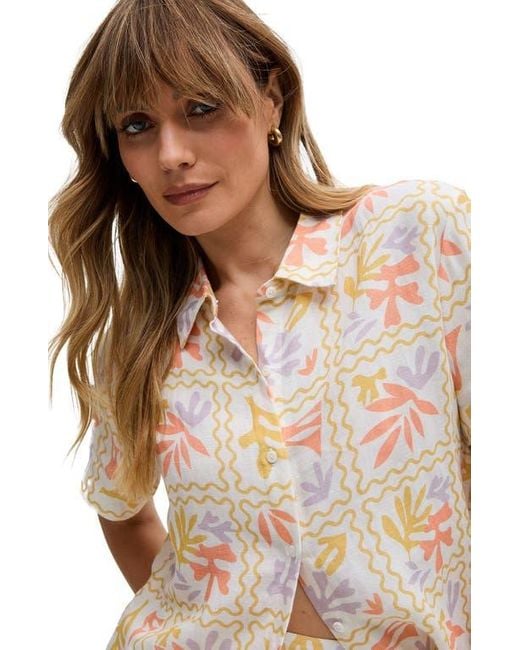 Raffya Natural Matisse Button Down Patchwork Floral Print Shirt