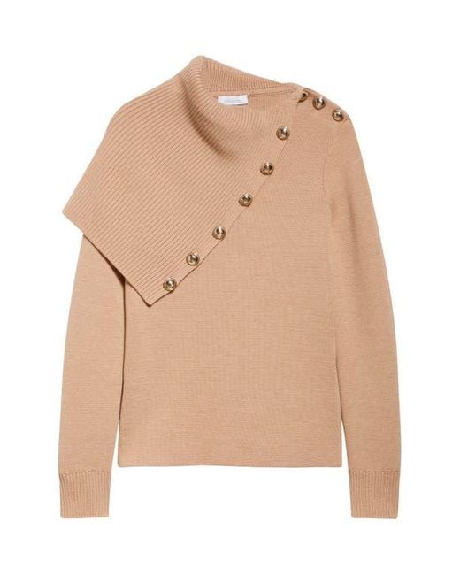 Rabanne Natural Drape Shoulder Merino Wool Sweater