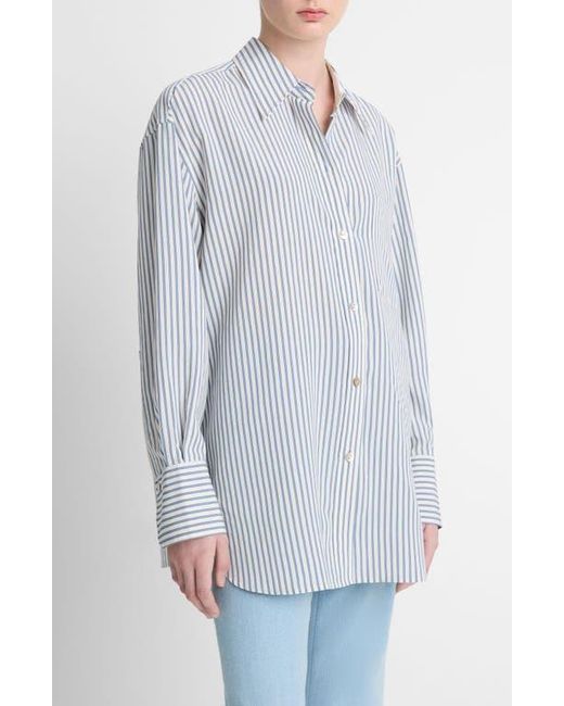 Vince Blue Furrow Stripe Button-Up Shirt