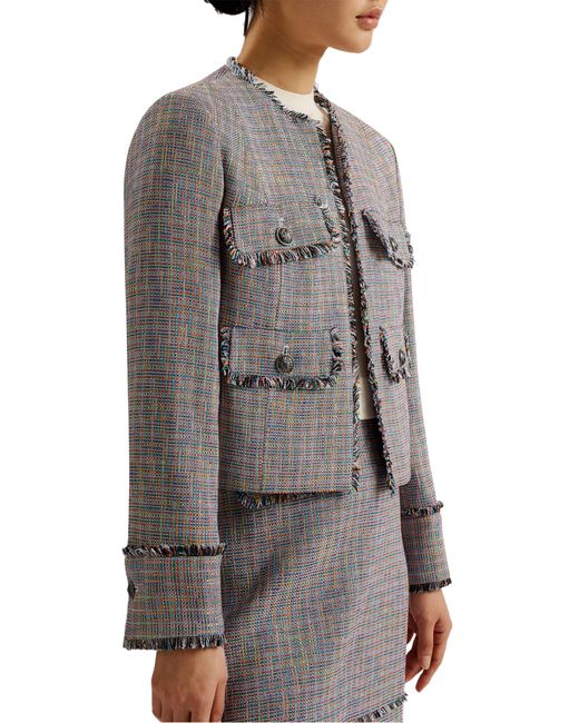 Ted Baker Gray Mayumi Metallic Tweed Crop Jacket