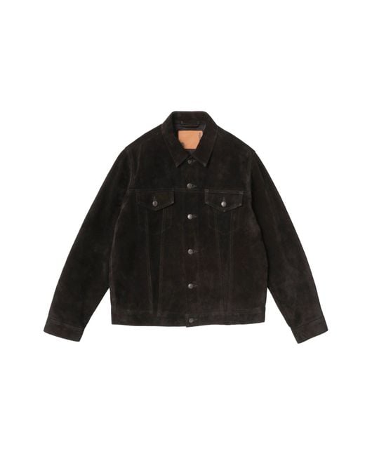 vowels Black Suede Trucker Jacket for men