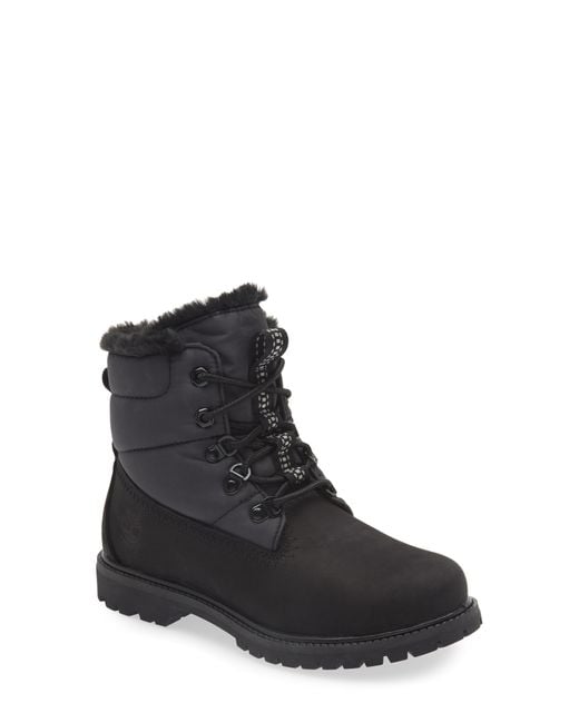 Timberland Faux Fur Trim Puffer Waterproof Boot in Black Lyst