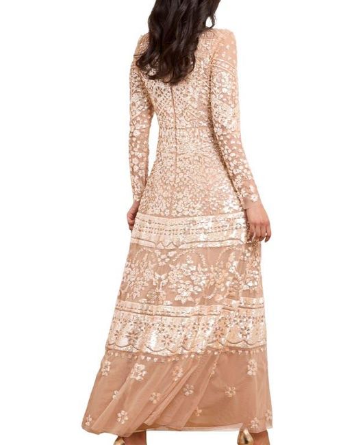 Needle & Thread Natural Aurora Long Sleeve Round Neck Gown