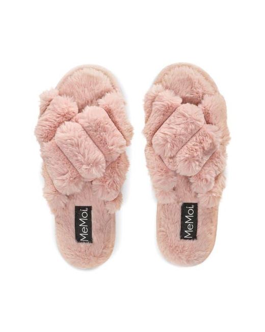 Memoi Pink Double Cross Plush Slipper