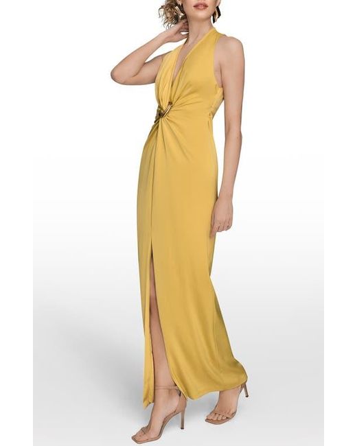 Donna Karan Yellow Twisted Sleeveless Gown