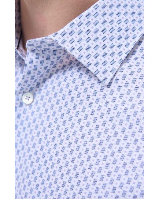 Bugatchi White Miles Ooohcotton Geo Print Short Sleeve Button-Up Shirt for men