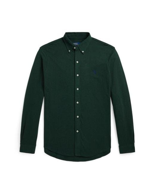 Polo Ralph Lauren Green Featherweight Stretch Cotton Piqué Button-Down Shirt for men