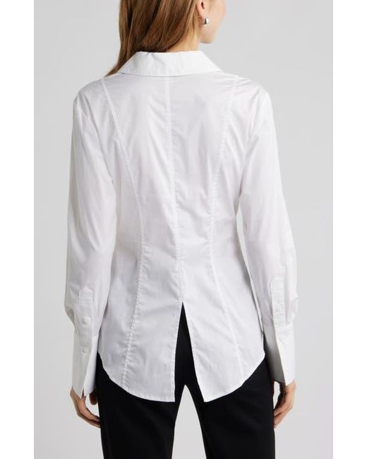 Open Edit Gray Seam Detail Split Back Stretch Cotton Poplin Shirt