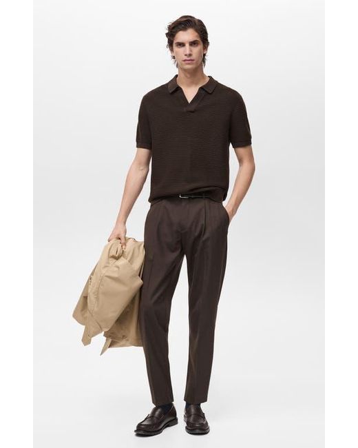 Mango Black Structured Stripe Cotton Knit Polo for men