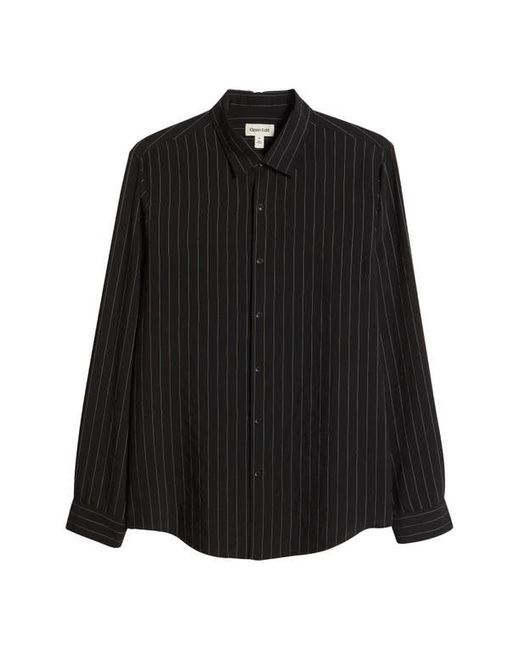 Open Edit Black Textured Pinstripe Button-Up Shirt for men