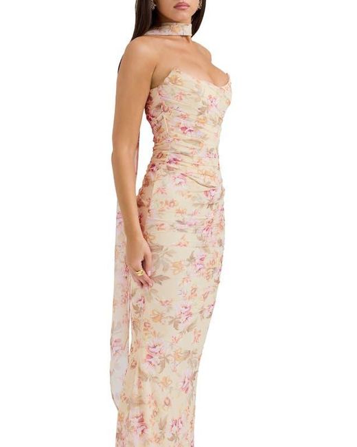 House Of Cb Natural Hallie Corset Mesh Halter Top