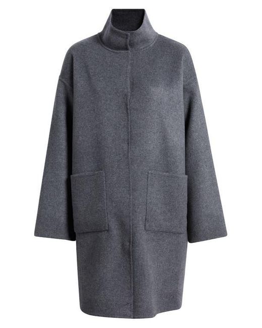 Eileen Fisher Gray Stand Collar Reversible Wool & Cashmere Coat
