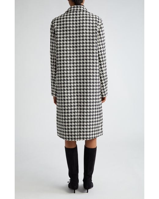 Burberry White Houndstooth Check Twill Long Car Coat