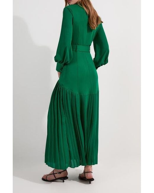 Karen Millen Green Jersey Ponte Georgette Mix Midi Dress