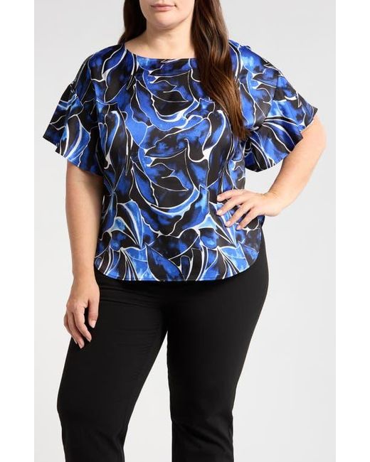 Anne Klein Blue Printed Flutter Sleeve Top