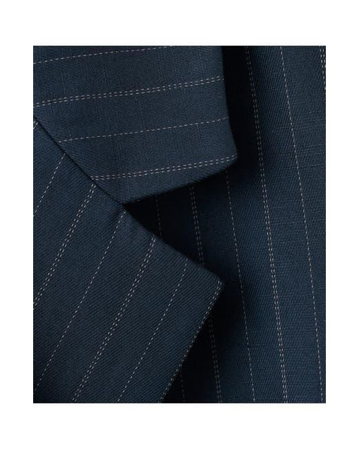 Mango Blue Belted Pinstripe Jacket