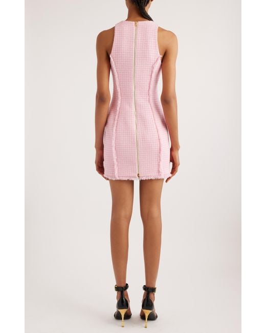 Balmain Pink Gingham Tweed Minidress