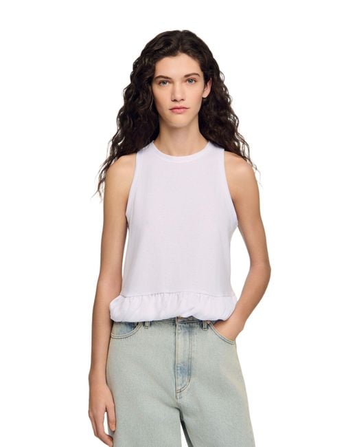 Sandro White Ruffle Top