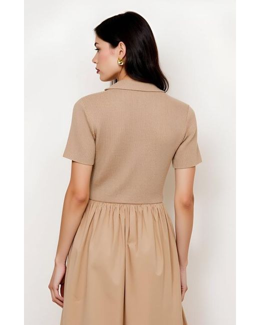 Modenaire Polo Collar Short-Sleeve Gathered A-Line Midi Sweater Dress in Natural | Lyst Modenaire Polo Collar Short-Sleeve Gathered A-Line Midi Sweater Dress in Natural | Lyst