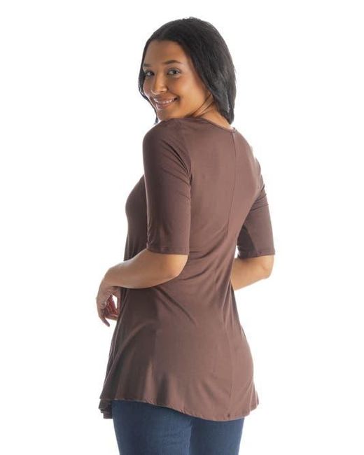 24seven Comfort Apparel Brown Elbow Sleeve Swing Tunic Top