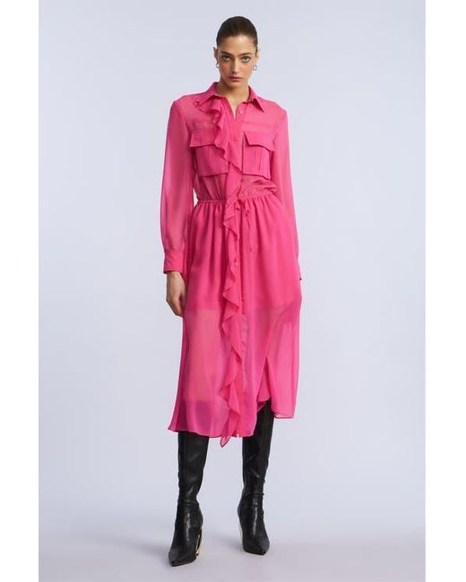 BCBGMAXAZRIA Pink Solid Ruffle Dress