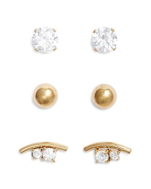 Nordstrom White Set Of 3 Waterproof Cubic Zirconia Assorted Stud Earrings
