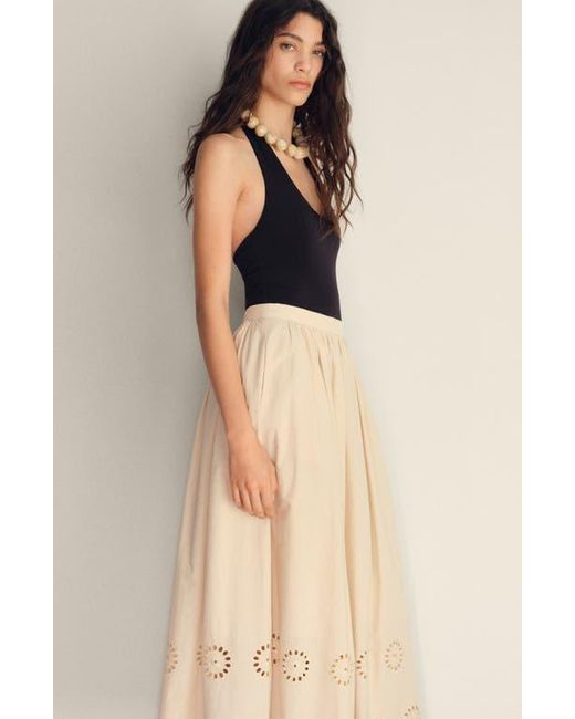 Mango Natural Eyelet Embroidered Cotton Midi Skirt