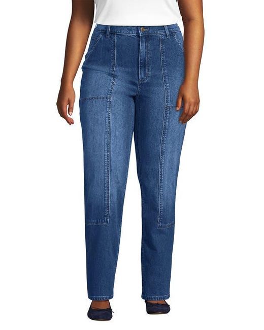 Lands' End Blue Plus Size Soft Denim High Rise Rail Straight Leg Utility Jeans