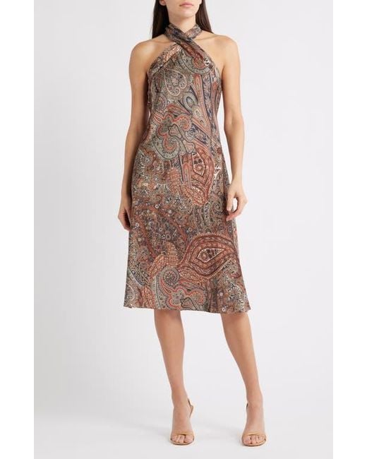 Ralph Lauren Paisley Charmeuse Halter Cocktail Dress | Lyst