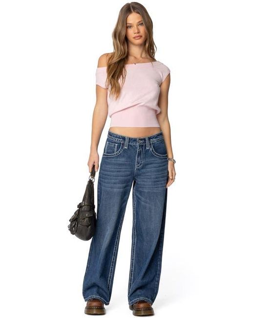 Edikted Blue Michaela One-Shoulder Top