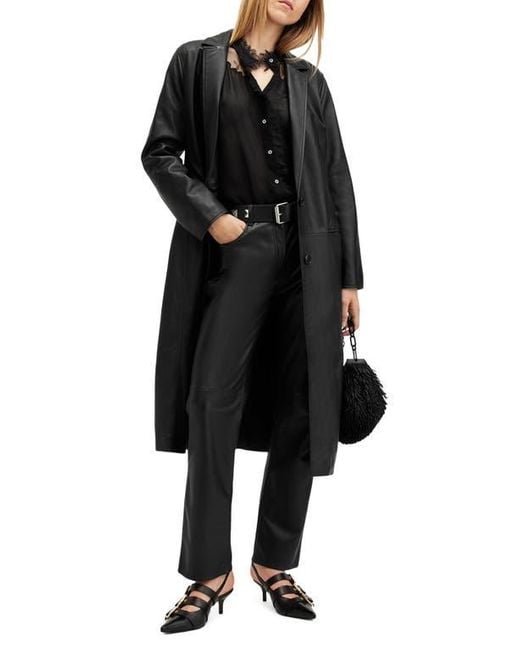 AllSaints Black Aire Leather Coat