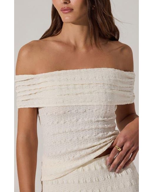 Astr Natural Off The Shoulder Textured Knit Top