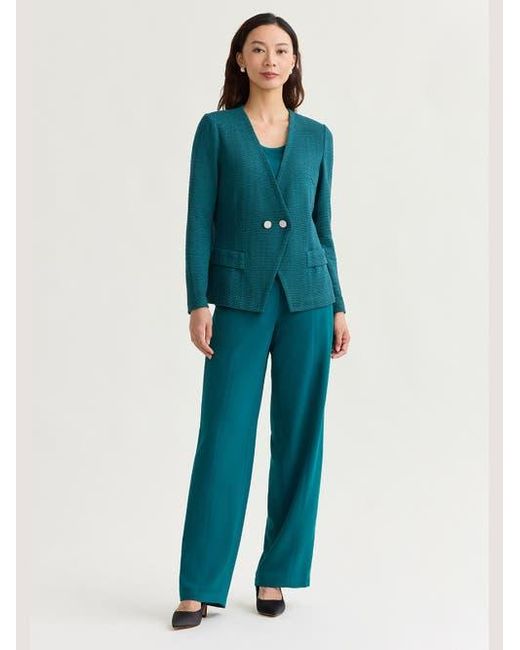 Misook Green Tailored Two-Button Crossover Knit Jacket