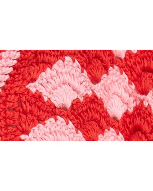 Farm Rio Red Fan Stitch Belted Crochet Cardigan