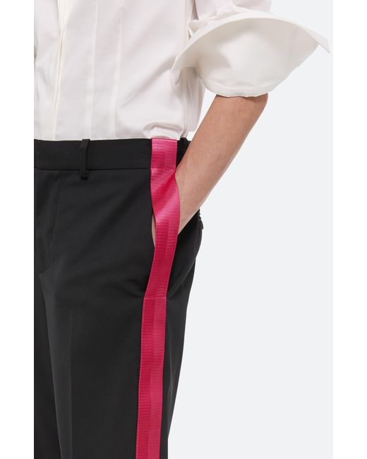 Helmut Lang Black Seat Belt Stripe Virgin Wool Pants
