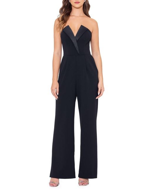 Betsy & Adam Blue Strapless Tuxedo Jumpsuit