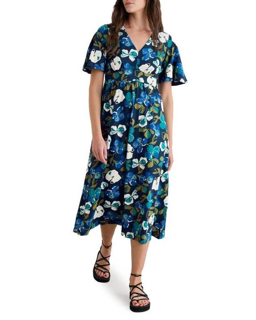 Seasalt Cornwall Blue Chateaux Floral Print Organic Cotton Midi Dress