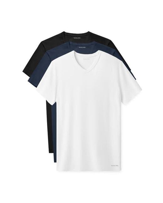 Tommy John Black 3-Pack Second Skin Stay Tucked V-Neck Undershirts for men