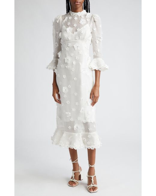 Zimmermann White Matchmaker Lift Off Embellished Linen & Silk Midi Dress
