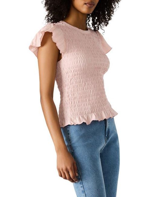 Steve Madden Blue Cecilie Smocked Ruffle Cotton Sleeve Top
