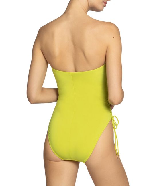 Robin Piccone Yellow Aubrey Strapless Cinched One-piece Swimsuit