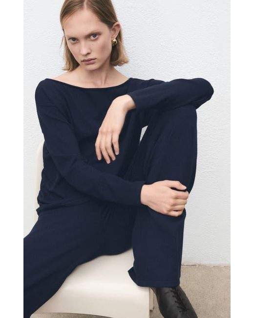 Mango Blue Split Hem Pull-On Straight Leg Knit Pants