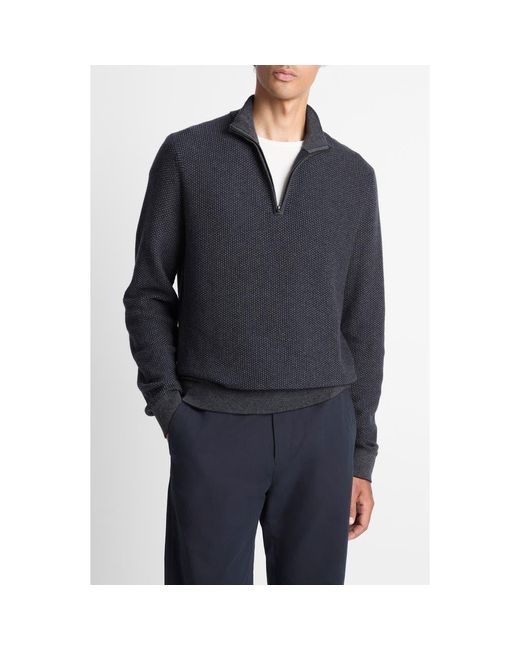 Vince Blue Geometric Jacquard Wool & Cashmere Quarter Zip Pullover for men