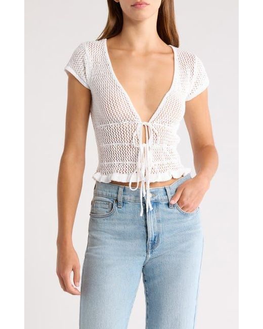 PacSun Blue Madeline Open Stitch Tie Front Cotton Top